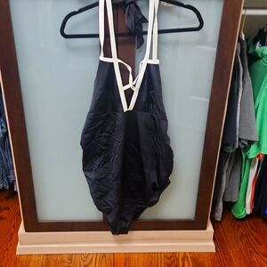 ASOS Black One-Piece Swimsuit with Plunging V-Neck and Textured Fabric